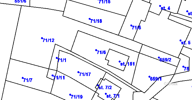 Parcela st. 71/6 v KÚ Petrovice u Humpolce, Katastrální mapa
