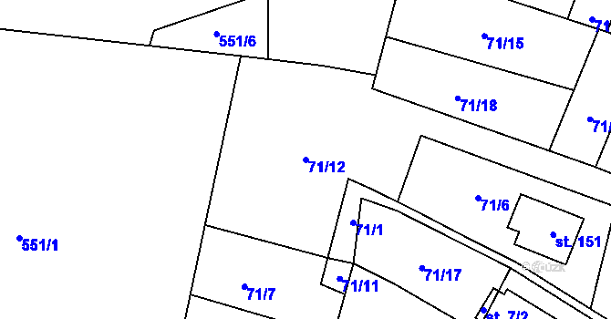 Parcela st. 71/12 v KÚ Petrovice u Humpolce, Katastrální mapa