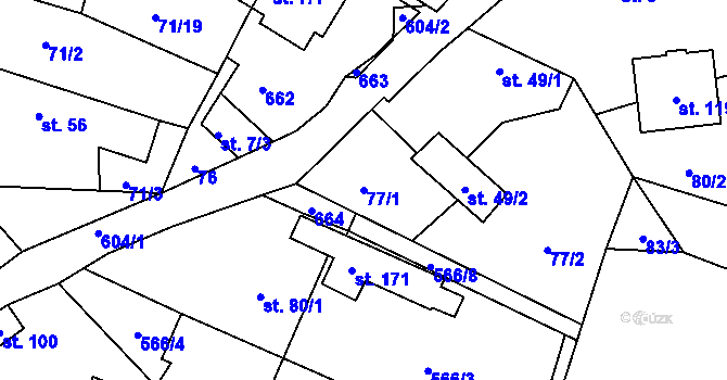 Parcela st. 77/1 v KÚ Petrovice u Humpolce, Katastrální mapa