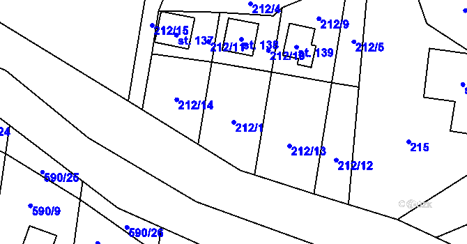 Parcela st. 212/1 v KÚ Petrovice u Humpolce, Katastrální mapa