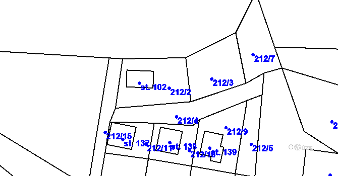 Parcela st. 212/2 v KÚ Petrovice u Humpolce, Katastrální mapa