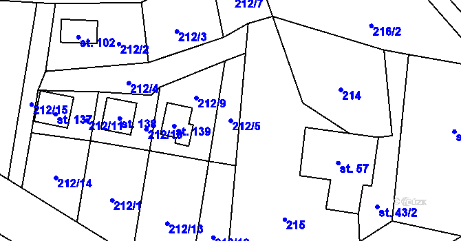 Parcela st. 212/5 v KÚ Petrovice u Humpolce, Katastrální mapa