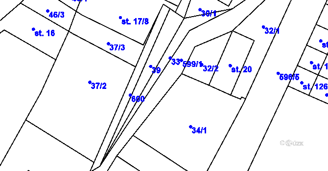 Parcela st. 599 v KÚ Petrovice u Humpolce, Katastrální mapa