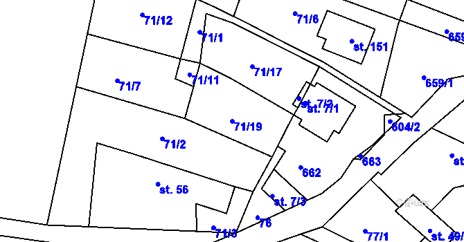 Parcela st. 71/19 v KÚ Petrovice u Humpolce, Katastrální mapa