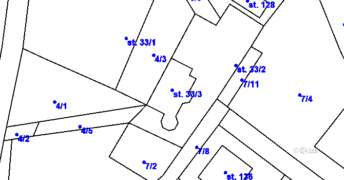 Parcela st. 33/3 v KÚ Petrovice u Humpolce, Katastrální mapa
