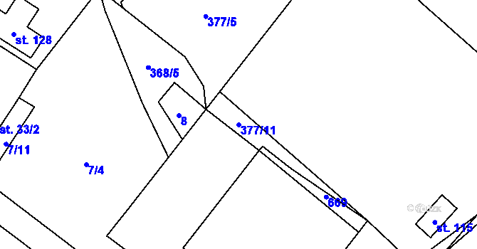 Parcela st. 377/11 v KÚ Petrovice u Humpolce, Katastrální mapa