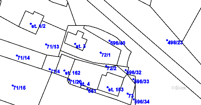 Parcela st. 72/1 v KÚ Petrovice u Humpolce, Katastrální mapa