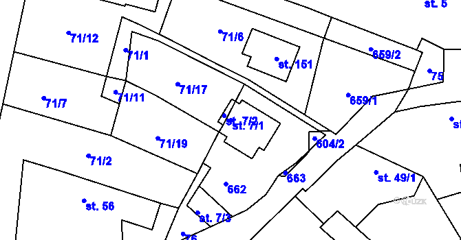 Parcela st. 7/1 v KÚ Petrovice u Humpolce, Katastrální mapa