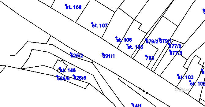 Parcela st. 691/1 v KÚ Petrovice u Sušice, Katastrální mapa