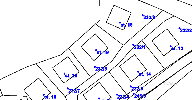 Parcela st. 19 v KÚ Trsice, Katastrální mapa