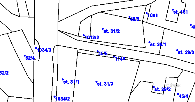 Parcela st. 45/5 v KÚ Petrovice v Lužických horách, Katastrální mapa