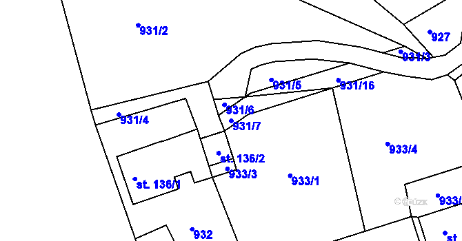 Parcela st. 931/7 v KÚ Petrovice v Lužických horách, Katastrální mapa