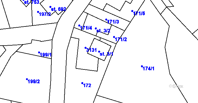 Parcela st. 3/1 v KÚ Petrovice u Chabařovic, Katastrální mapa