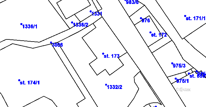Parcela st. 173 v KÚ Petrovice u Chabařovic, Katastrální mapa
