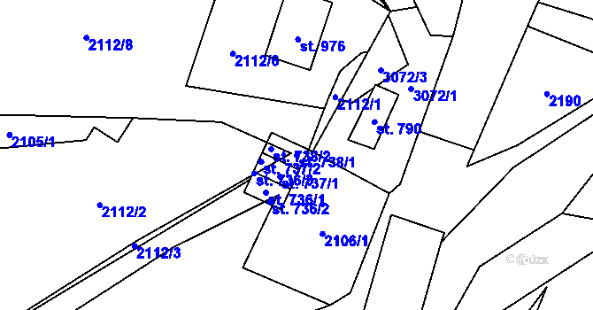 Parcela st. 738/1 v KÚ Petrovice u Chabařovic, Katastrální mapa