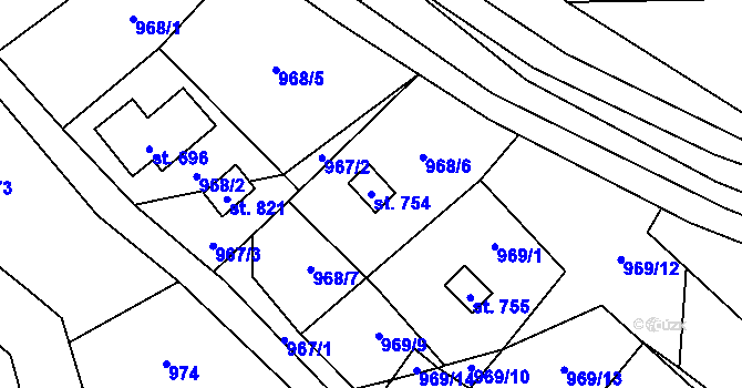 Parcela st. 754 v KÚ Petrovice u Chabařovic, Katastrální mapa