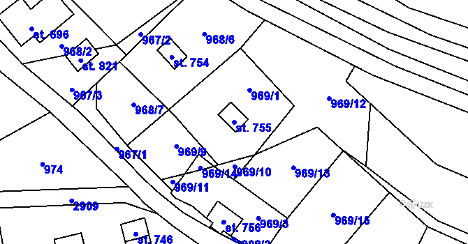 Parcela st. 755 v KÚ Petrovice u Chabařovic, Katastrální mapa