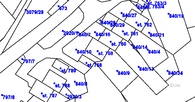 Parcela st. 759 v KÚ Petrovice u Chabařovic, Katastrální mapa