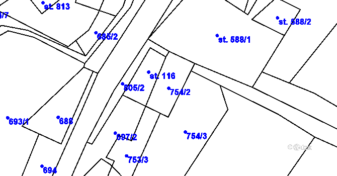 Parcela st. 754/2 v KÚ Petrovice u Chabařovic, Katastrální mapa