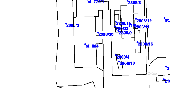 Parcela st. 884 v KÚ Petrovice u Chabařovic, Katastrální mapa
