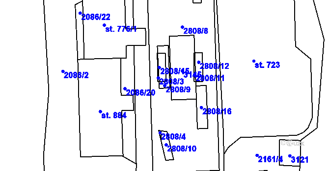 Parcela st. 2808/9 v KÚ Petrovice u Chabařovic, Katastrální mapa