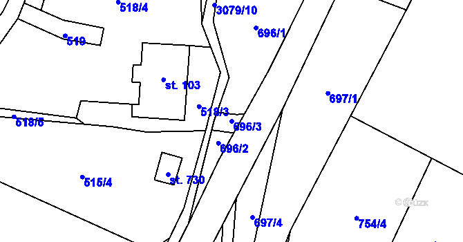 Parcela st. 696/3 v KÚ Petrovice u Chabařovic, Katastrální mapa
