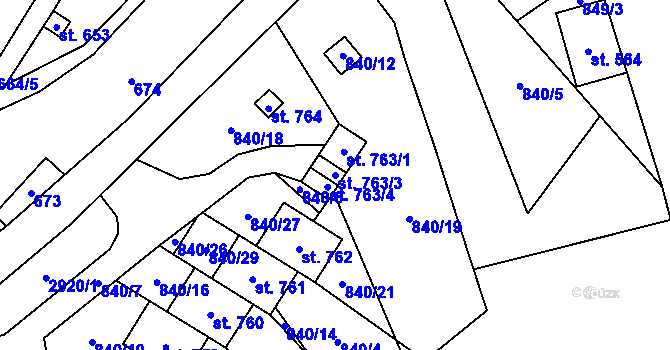 Parcela st. 763/3 v KÚ Petrovice u Chabařovic, Katastrální mapa