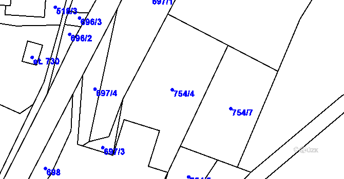 Parcela st. 754/4 v KÚ Petrovice u Chabařovic, Katastrální mapa