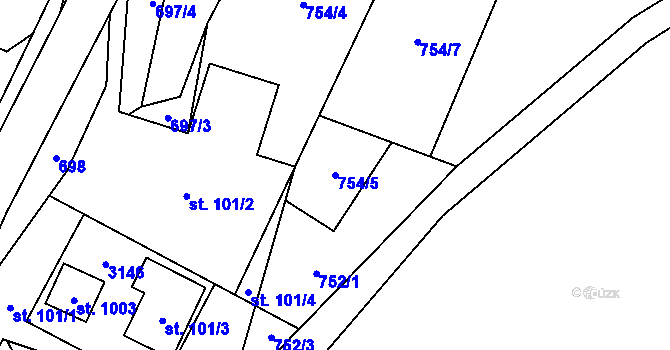 Parcela st. 754/5 v KÚ Petrovice u Chabařovic, Katastrální mapa