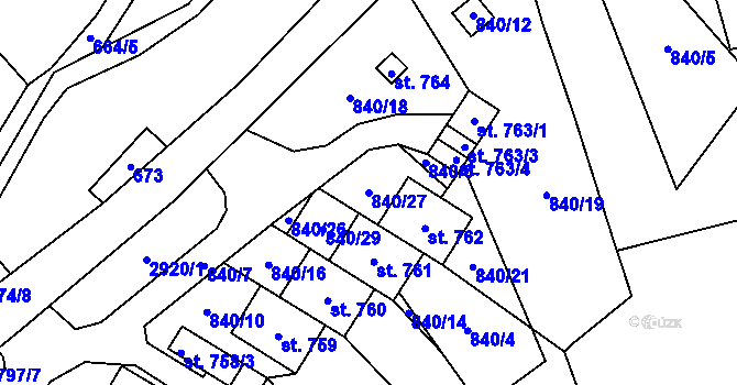 Parcela st. 840/27 v KÚ Petrovice u Chabařovic, Katastrální mapa