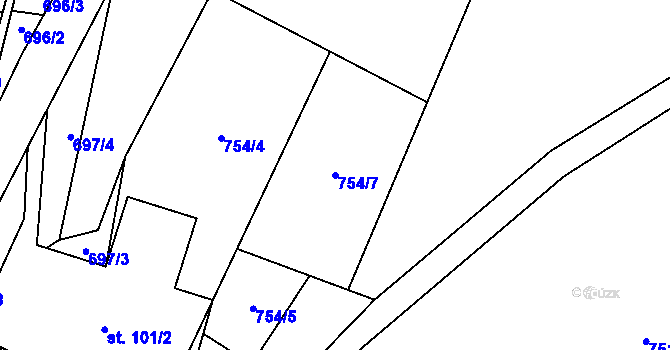 Parcela st. 754/7 v KÚ Petrovice u Chabařovic, Katastrální mapa