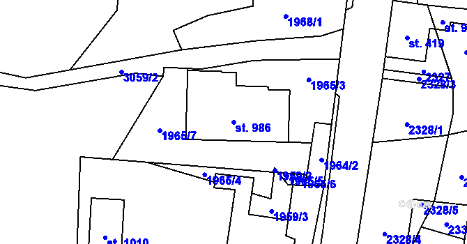 Parcela st. 986 v KÚ Petrovice u Chabařovic, Katastrální mapa