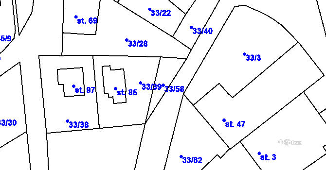 Parcela st. 33/58 v KÚ Petrovice u Štoků, Katastrální mapa