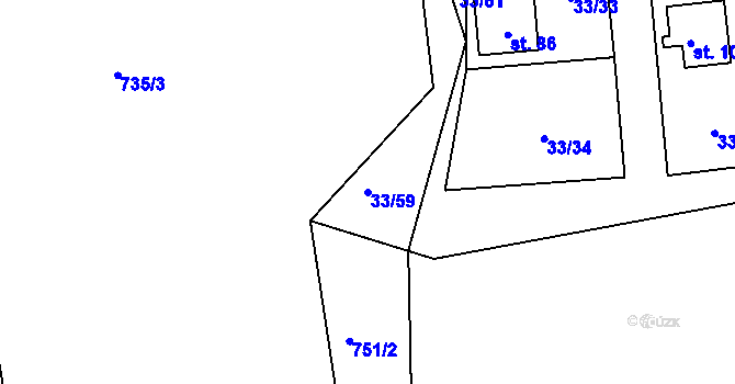 Parcela st. 33/59 v KÚ Petrovice u Štoků, Katastrální mapa