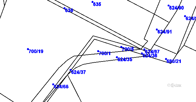 Parcela st. 700/1 v KÚ Kanice u Petrovic, Katastrální mapa