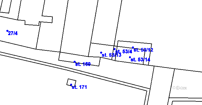 Parcela st. 53/13 v KÚ Petrovice u Nového Bydžova, Katastrální mapa