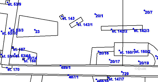 Parcela st. 20/1 v KÚ Petrovice u Nového Bydžova, Katastrální mapa