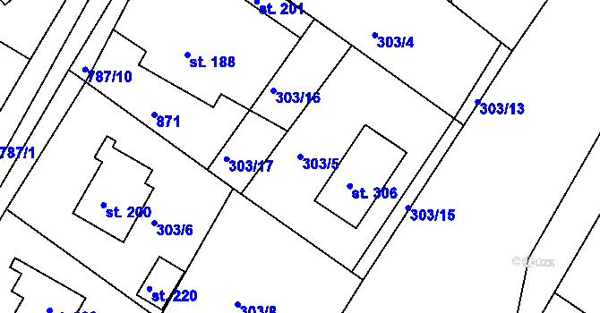 Parcela st. 303/5 v KÚ Petrovice nad Orlicí, Katastrální mapa
