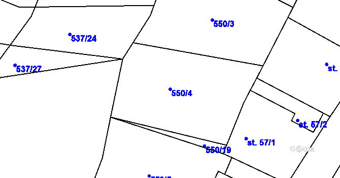 Parcela st. 550/4 v KÚ Petrovice nad Orlicí, Katastrální mapa
