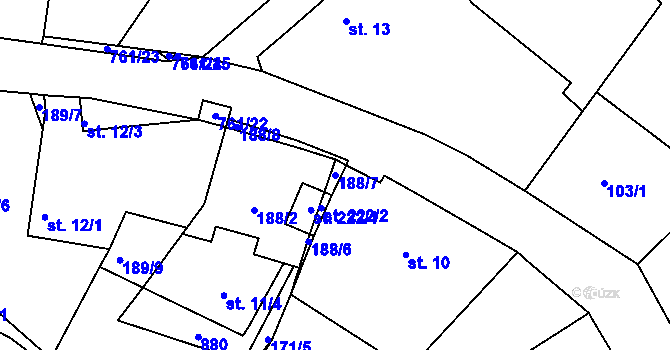 Parcela st. 188/7 v KÚ Petrovice nad Orlicí, Katastrální mapa