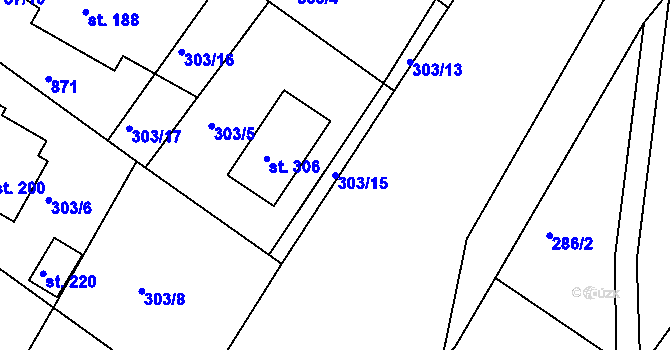 Parcela st. 303/15 v KÚ Petrovice nad Orlicí, Katastrální mapa