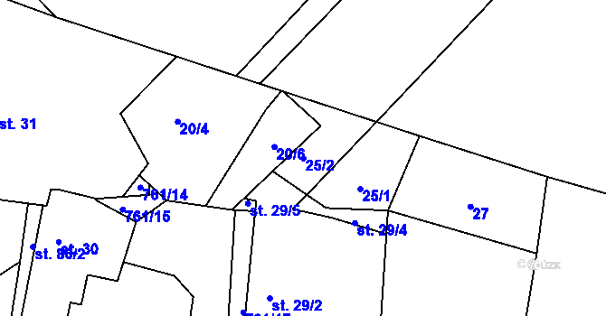 Parcela st. 25/2 v KÚ Petrovice nad Orlicí, Katastrální mapa
