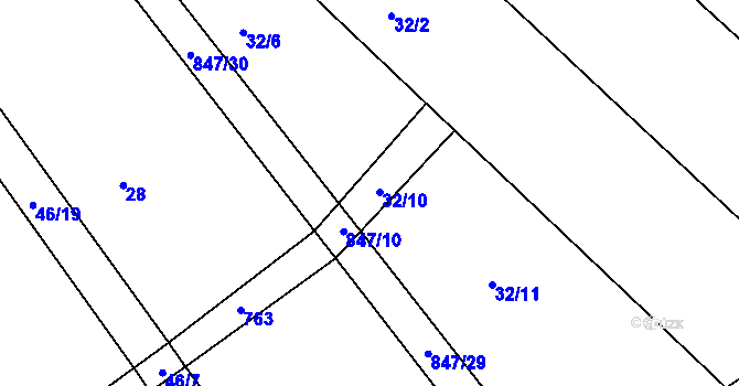 Parcela st. 32/10 v KÚ Petrovice nad Orlicí, Katastrální mapa