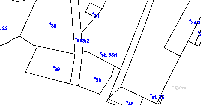 Parcela st. 35/1 v KÚ Petrovice u Blanska, Katastrální mapa