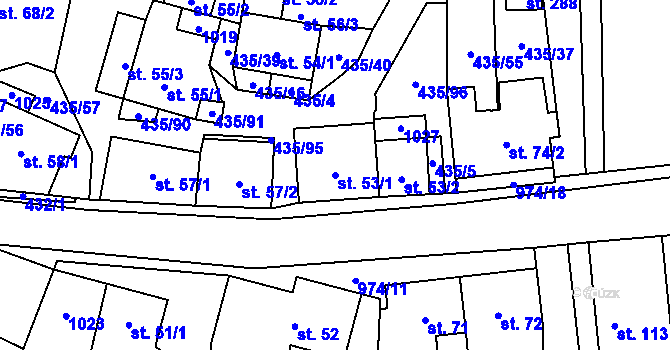 Parcela st. 53/1 v KÚ Petrovice u Blanska, Katastrální mapa