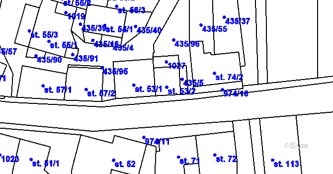Parcela st. 53/2 v KÚ Petrovice u Blanska, Katastrální mapa