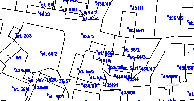 Parcela st. 55/2 v KÚ Petrovice u Blanska, Katastrální mapa
