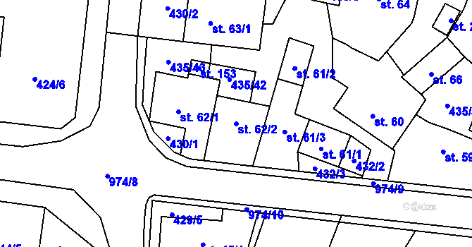 Parcela st. 62/2 v KÚ Petrovice u Blanska, Katastrální mapa