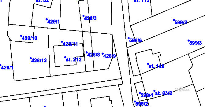 Parcela st. 428/9 v KÚ Petrovice u Blanska, Katastrální mapa