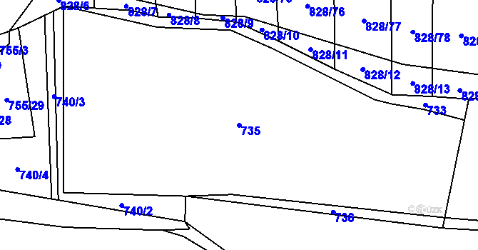 Parcela st. 735 v KÚ Petrovice u Blanska, Katastrální mapa